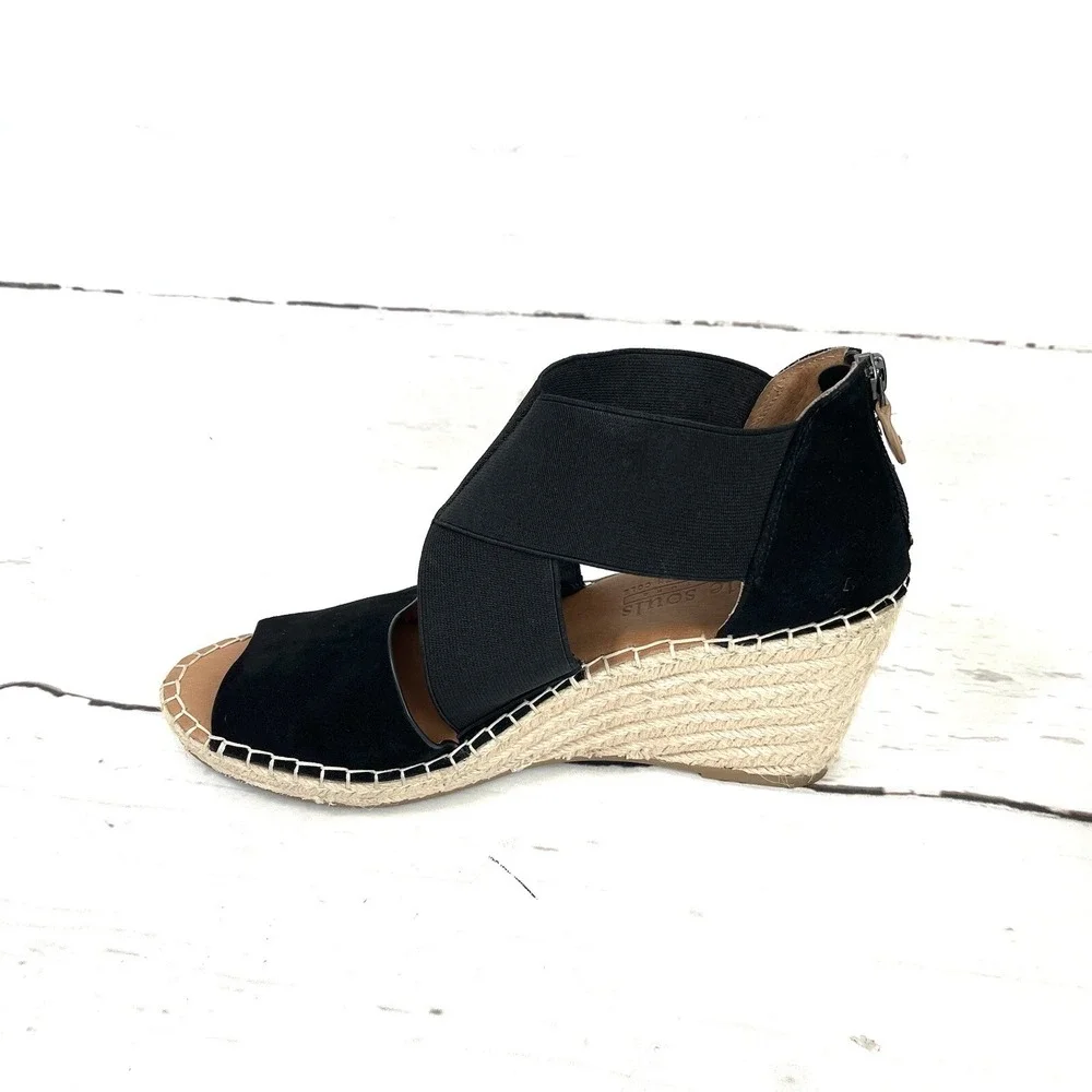 Gentle Souls Shoes Women's 10 Black Colleen Espadrille Wedge Sandals  New
